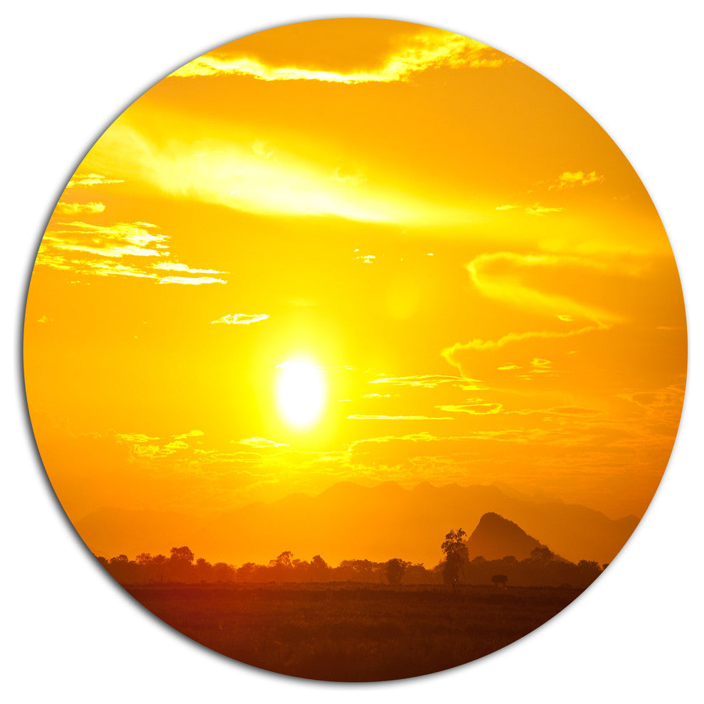 Bright Yellow Sky At Sri Lanka Sunset, African Disc Metal Wall Art, 36"