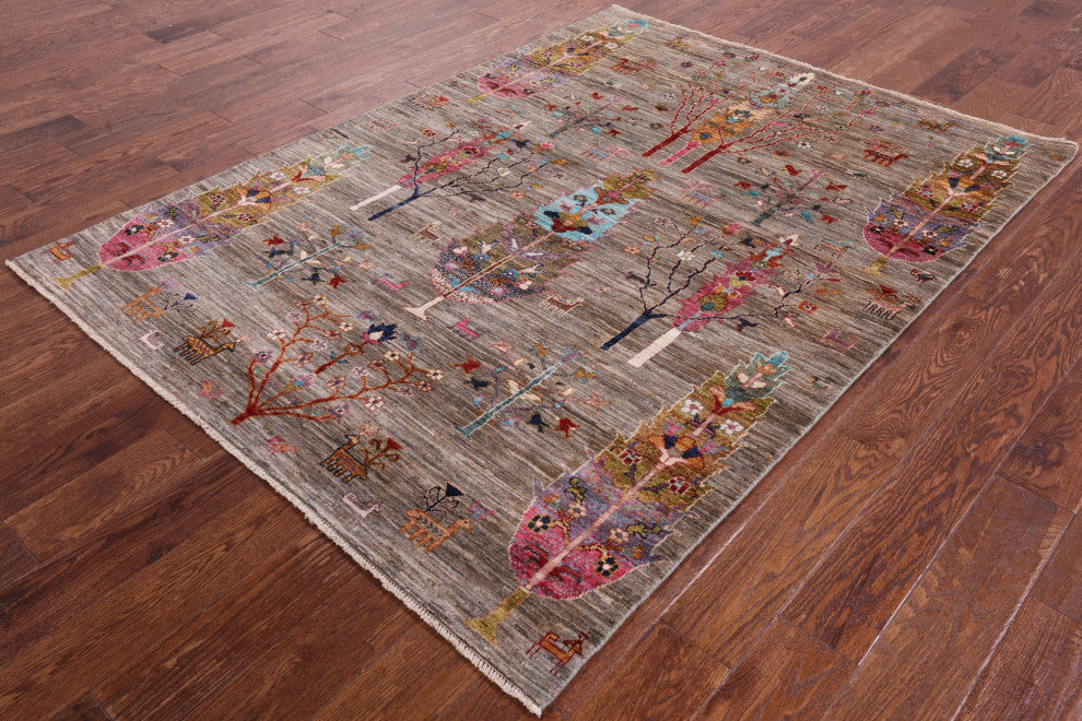 Tribal Persian Gabbeh Hand Knotted Rug 5' 1" X 6' 10" Q5277