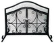 43 Inches 2 Door Iron Fireplace Screen, Mesh Design, Scrollwork, Black
