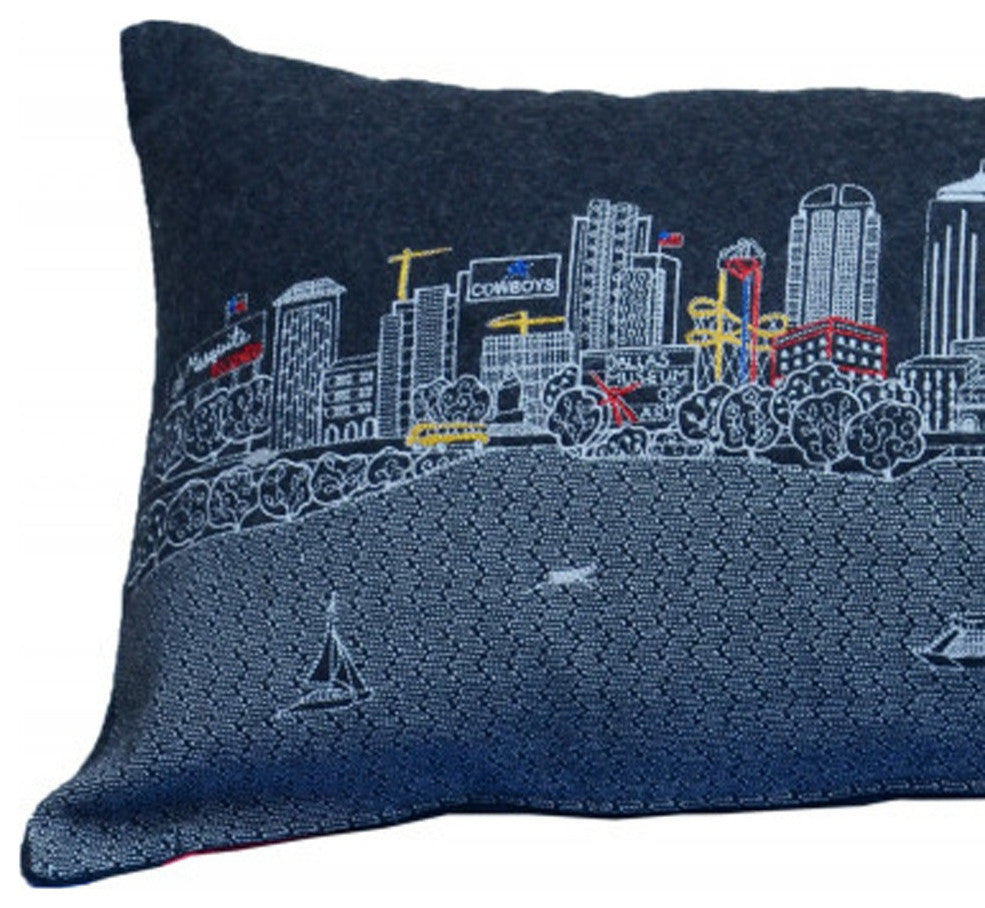 35" Black Dallas Nighttime Skyline Lumbar Decorative Pillow