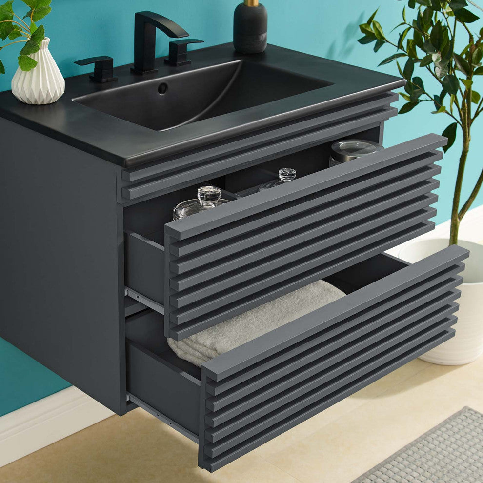 Render 30" Wall-Mount Bathroom Vanity, Gray Black