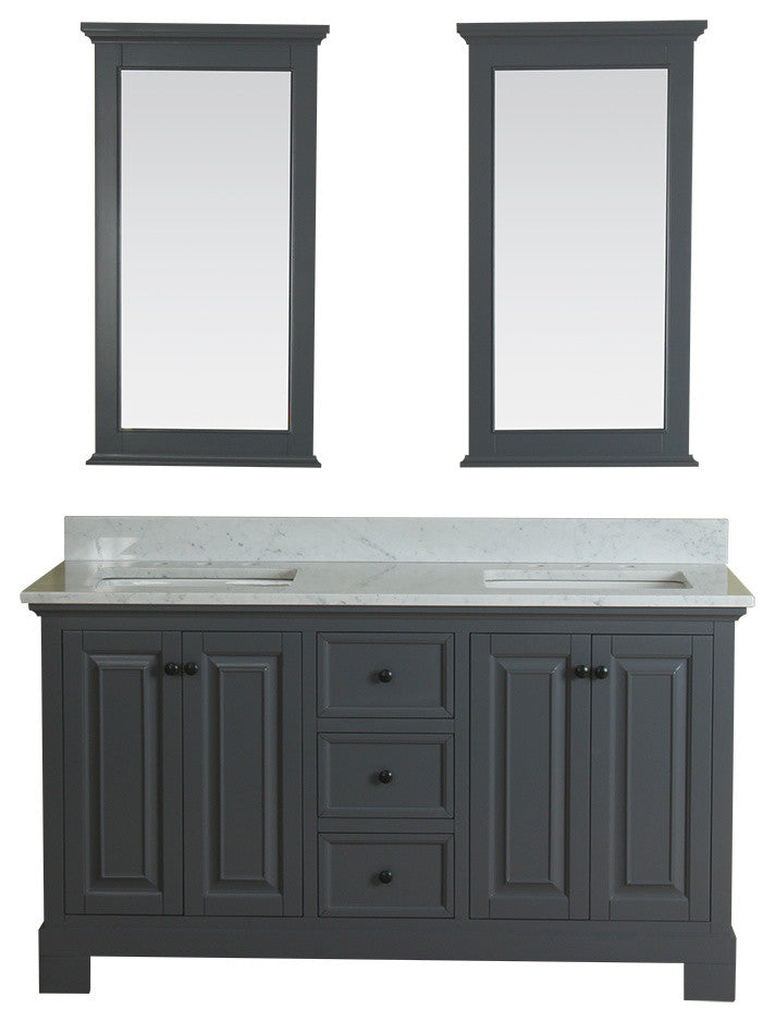 Richmond 60" Double Vanity in Gray, Carrera Marble Top and Mirror