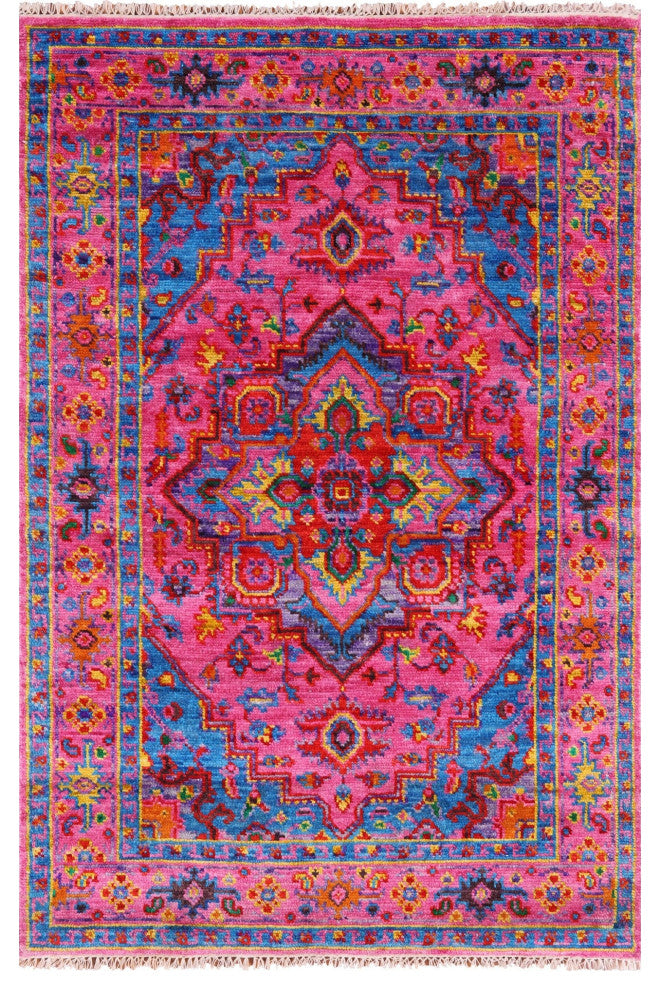 4' 1" X 6' 2" Handmade Heriz Serapi Wool Rug - Q13709