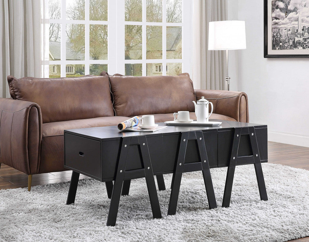 HomeRoots Sleek Black Rectangular Convertible Coffee Table