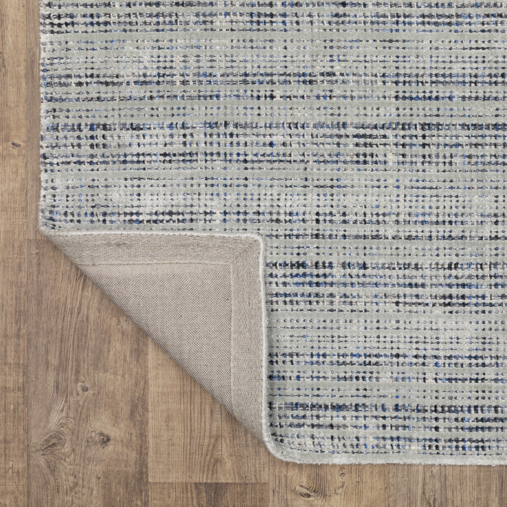 Cayden Textural Stripe Wool Blend Grey/ Blue Hand-tufted Rug 8' x 10'