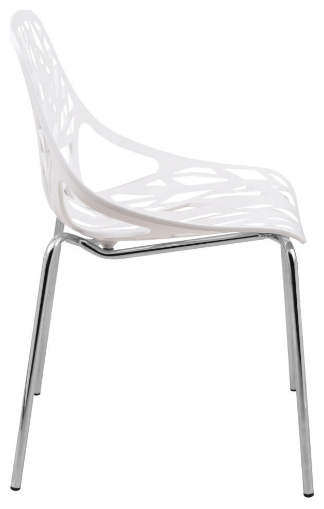 LeisureMod Asbury Plastic Stackable Dining Chair With Chromed Legs Set of 4, White