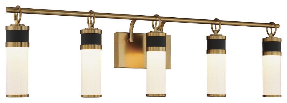Abel 5-Light LED Bathroom Vanity Light, Matte Black With Warm Brass Accents