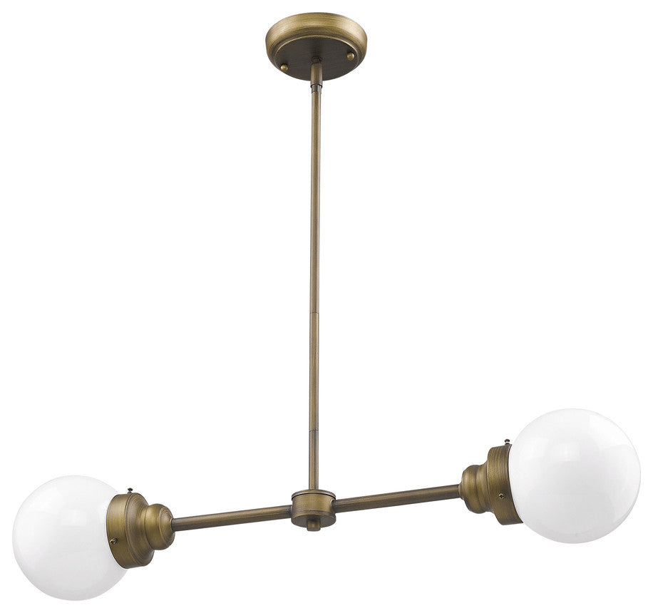Portsmith 2-Light Raw Brass Island Pendant With White Globe Shades
