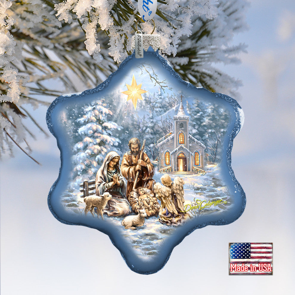 Nativity at the Chapel Glass Ornament