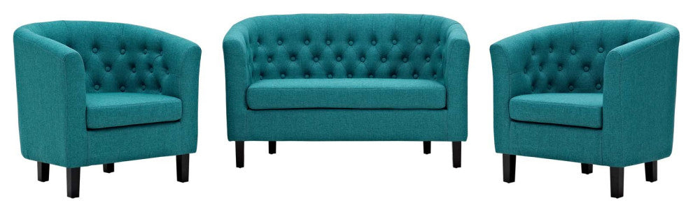 Prospect 3 Piece Upholstered Fabric Loveseat and Armchair Set