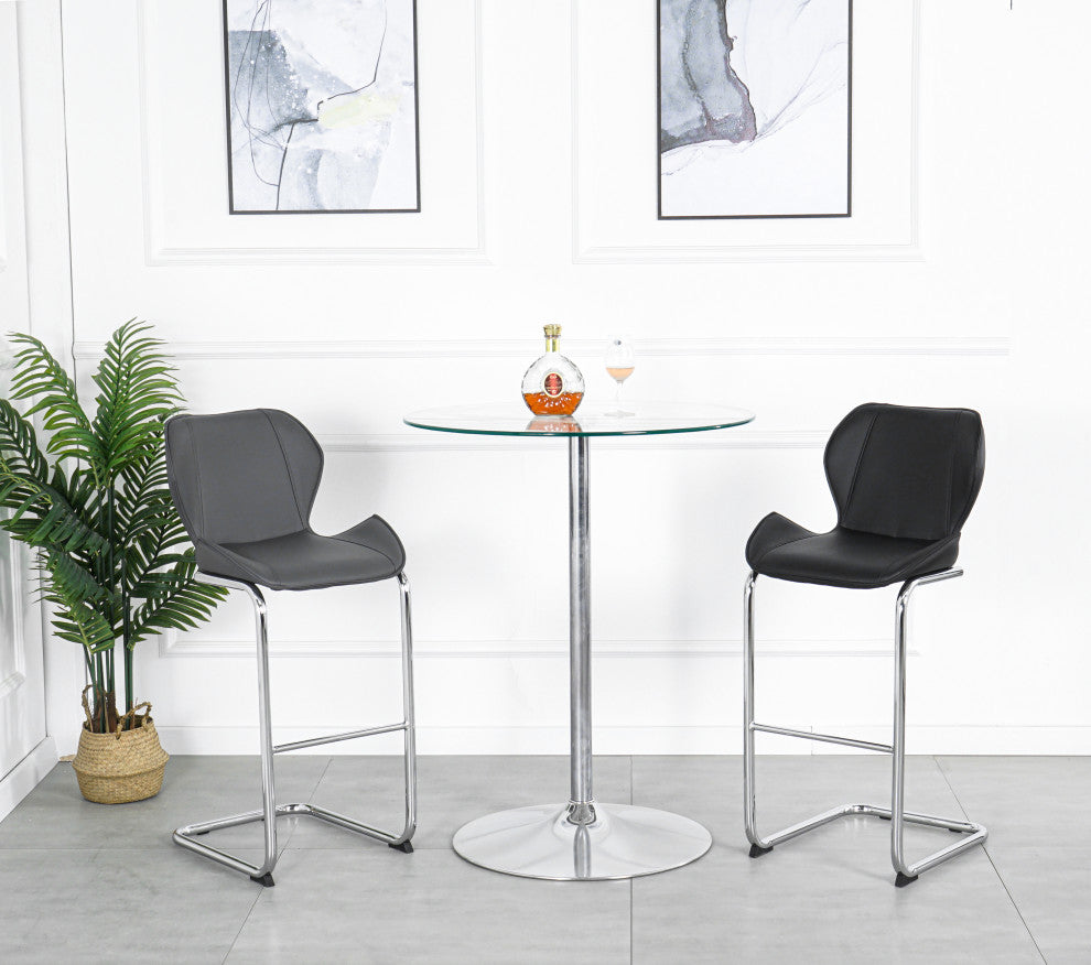 Modern PU 4 Bar chairs with Metal Legs for Dining,kitchen and Bar, Black