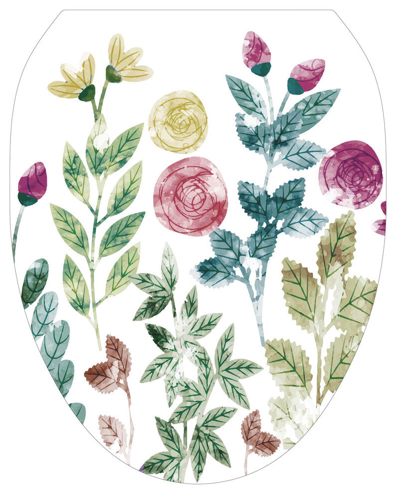 Boho Floral Toilet Tattoos Seat Cover, Vinyl Lid Decal, Bathroom Decor, Elongated