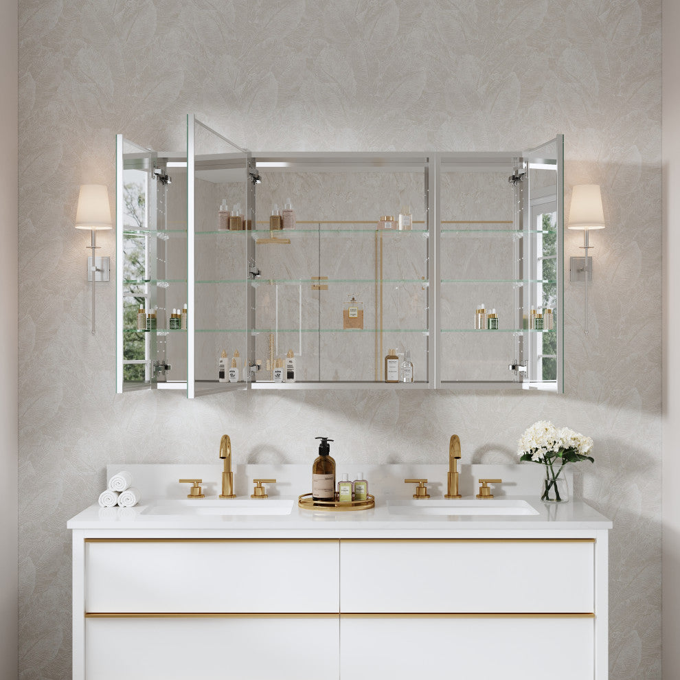 Recessed/Surface Mount Bathroom Medicine Cabinet, Reverse Installation, 48"x30"