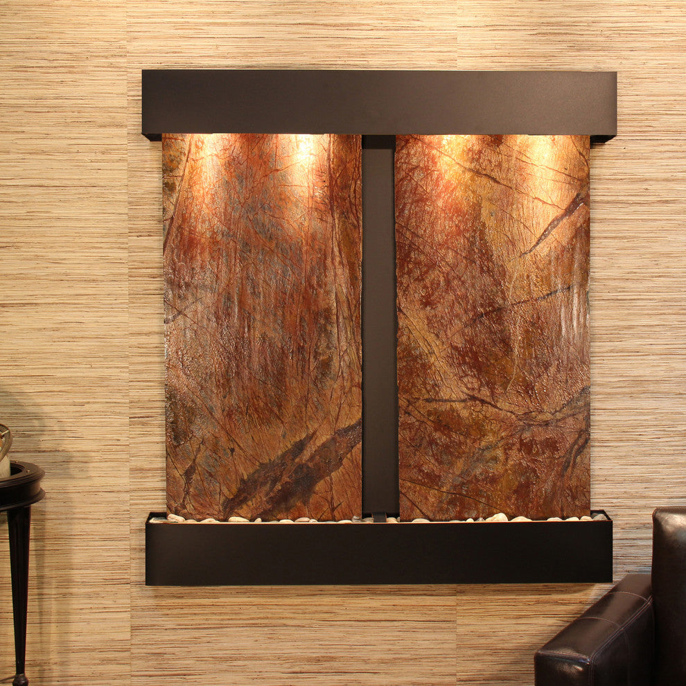 Aspen Falls Water Fountain, Brown Marble, Blackened Copper, Square