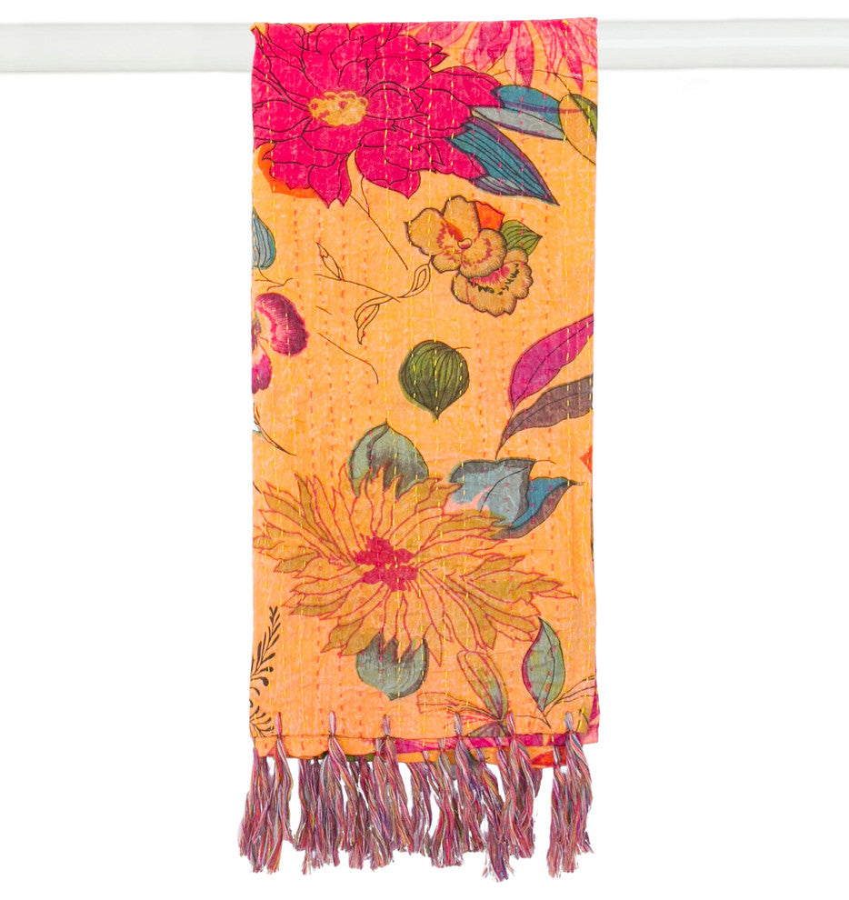 Kantha Cotton Bed Runner 23"x72", Orange/Red/Blue