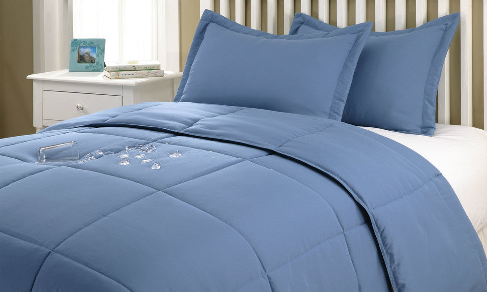 Lotus Home Water and Stain Resistant Microfiber Comforter Mini Set, Smoke Blue