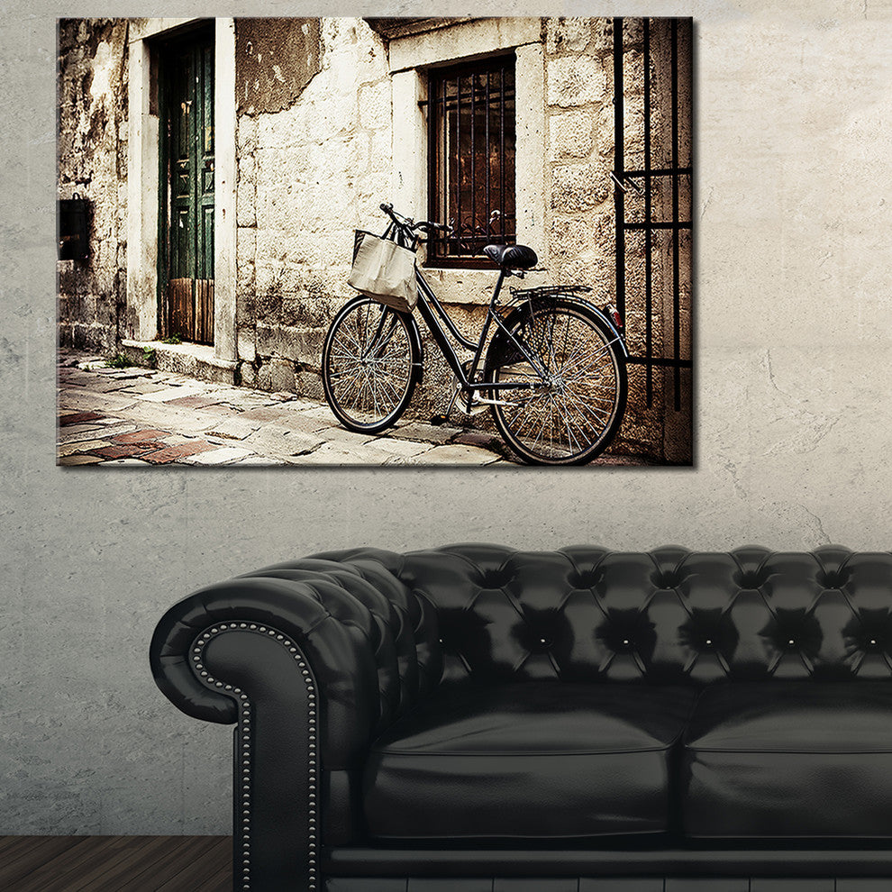 "Bicycle With Shopping Bag" Landscape Canvas Photo Print, 40"x20"