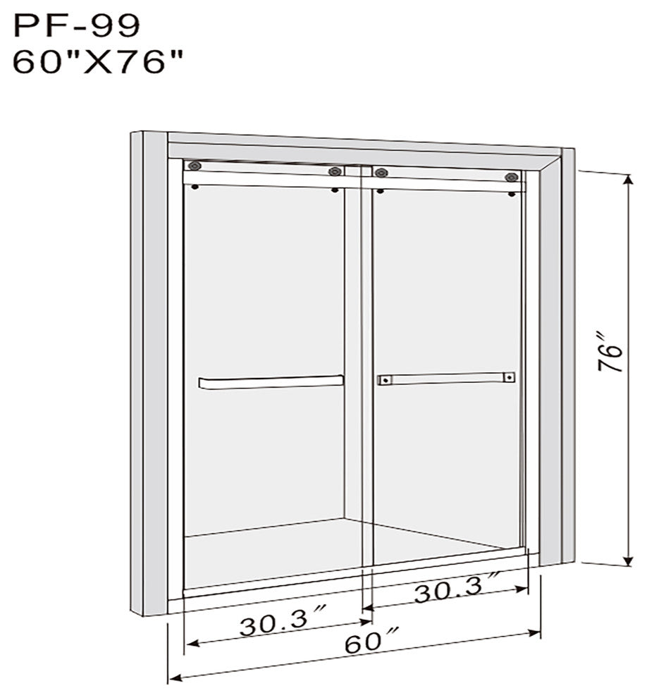 60" W x 76" H Frameless Double Sliding Shower Doors