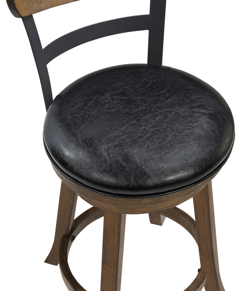 Riverside Walnut High Back Wood and Metal Bar Stool, 36.5 in.