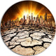 City With Effect Of Climate Change, Disc Metal Wall Art Landscape, 11"