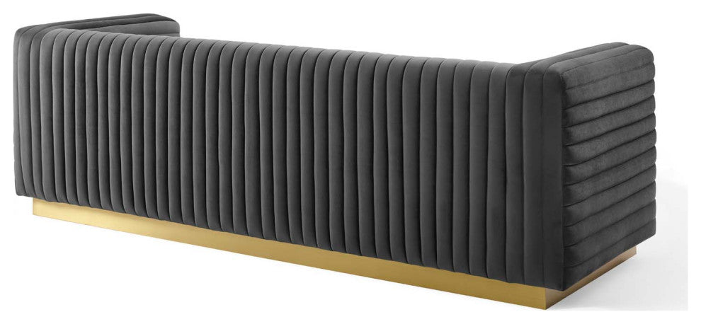 Charisma Channel Tufted Performance Velvet Living Room Sofa - Charcoal