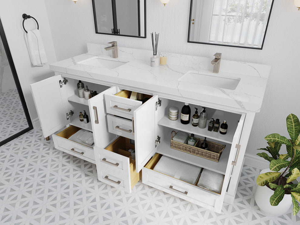 Boston 72 Double Sink Bath Vanity in White 2" White Quartz