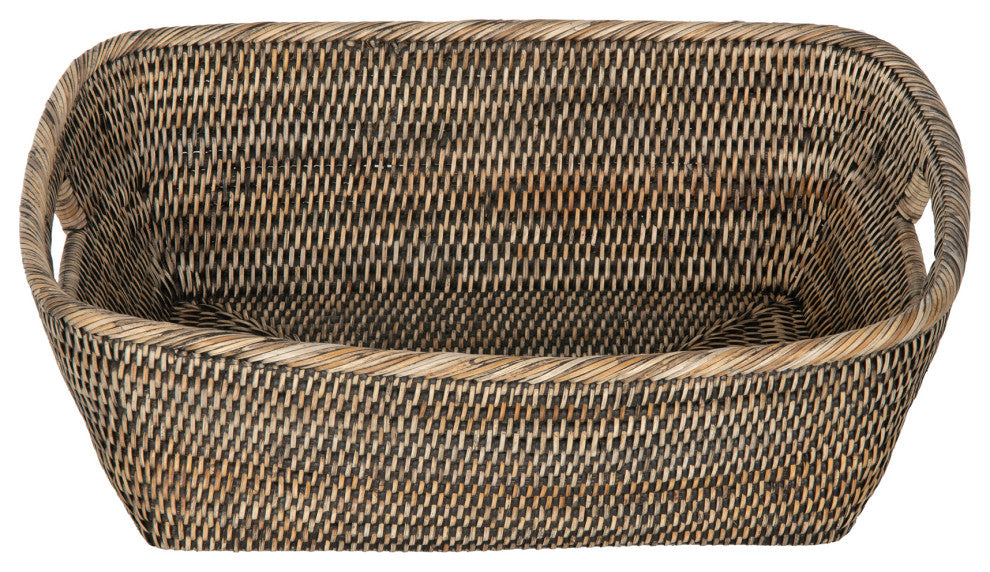 La Jolla Oblong Rattan Storage and Shelf Basket, Black-Wash