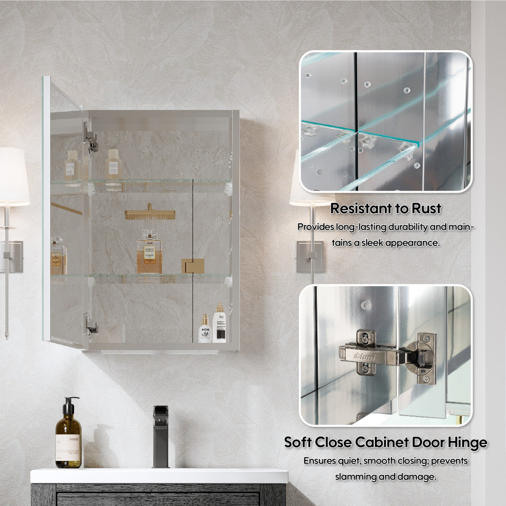 Recessed/Surface Mount Bathroom Medicine Cabinet, Soft-Close Blum Hinges, Left Swing, 16"x24"