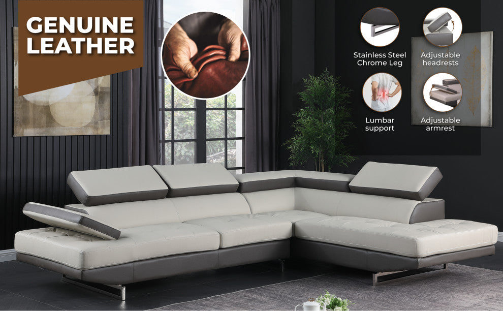 Brooklyn White Leather Air Sectional Right Arm Facing