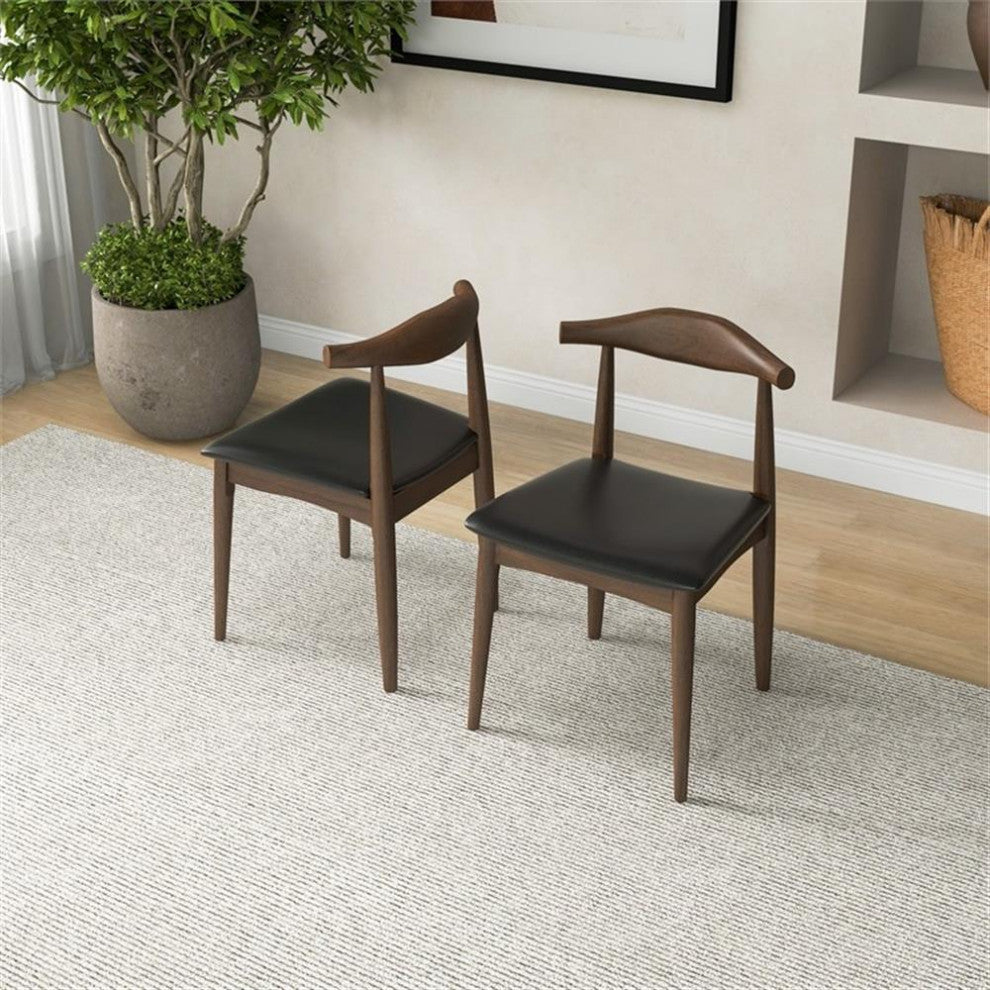 Pemberly Row 30"H Mid-Century Wood/Faux Leather Dining Chair in Black (Set of 2)