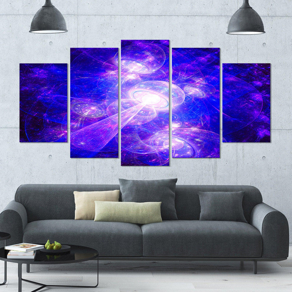 Bright Blue Fractal Space Theme, Abstract Canvas Art Print, 60"x32", 5 Panels