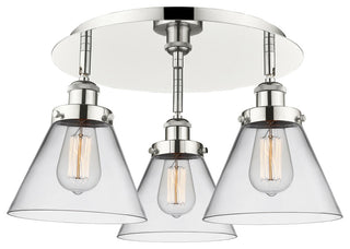 Cone-3 Light 20" Flush Mount-Polished Nickel, Clear Glass Shade