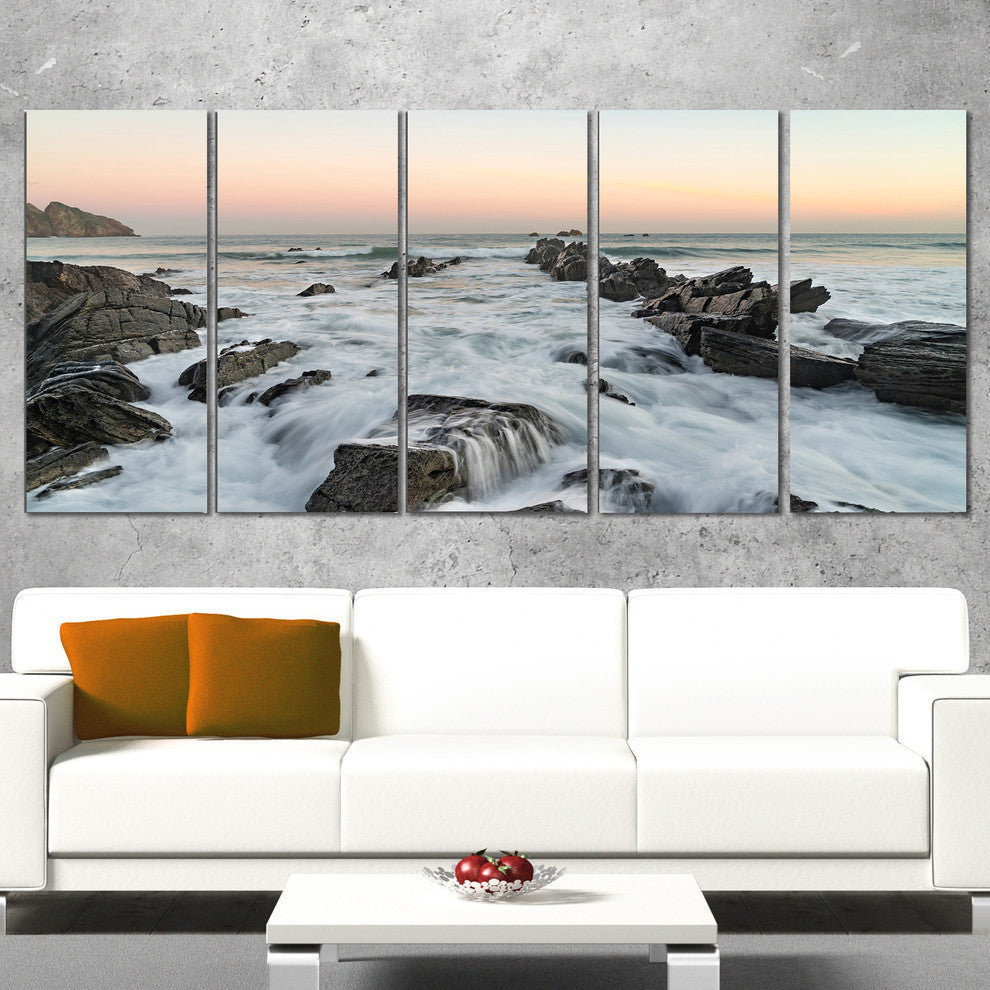 "Bay of Biscay Spain Seashore" Extra Large Wall Art Landscape, 5 Panels, 60"x28"