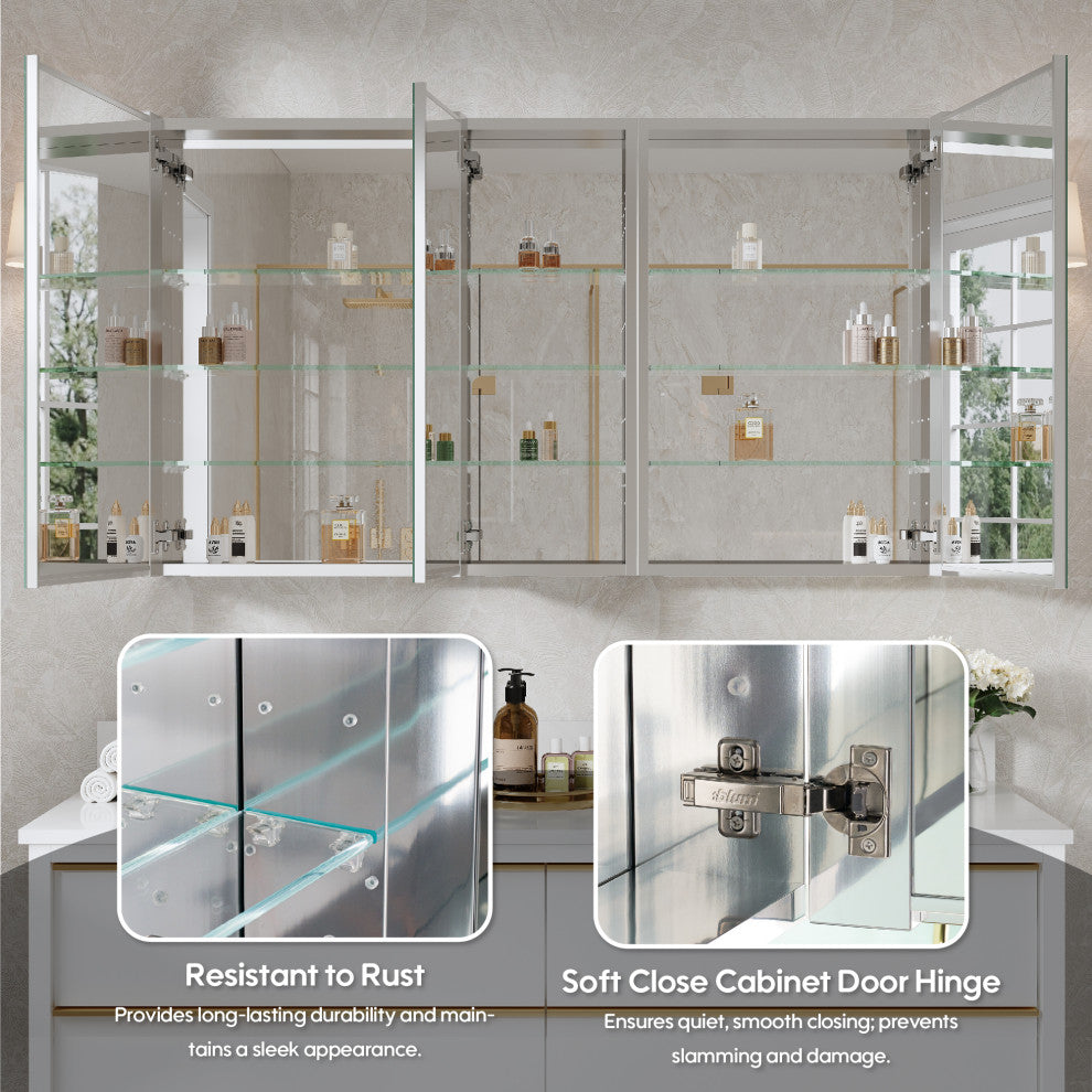 Recessed/Surface Mount Bathroom Medicine Cabinet, Reverse Installation, 52"x30"