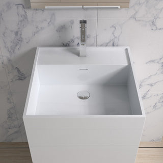 ADM Cubed Freestanding Pedestal Sink, White, 19", Glossy White