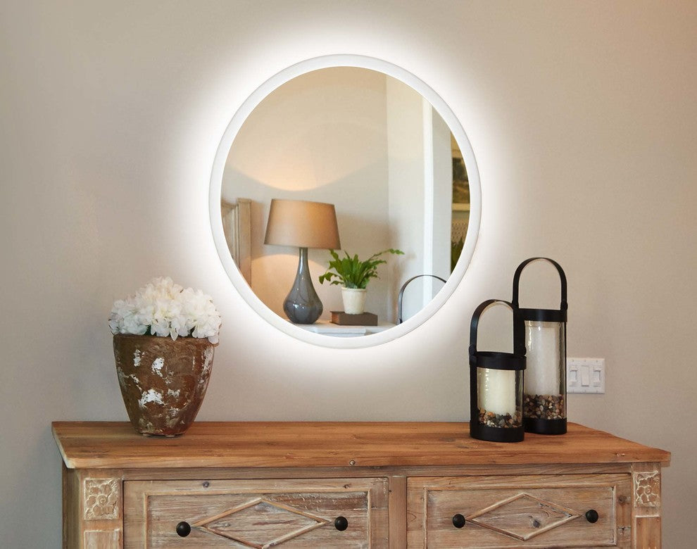 Round Electric LED Mirror With Surrounding Lights, 24 X 24