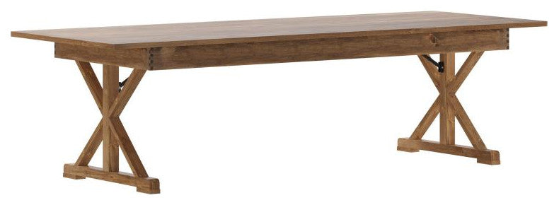 HERCULES 9' x 40" Rectangular Solid Pine Farm Table with X Legs, Antique Rustic