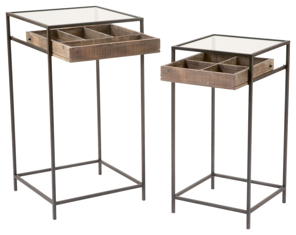 Side Tables with Visible Storage Drawers, Set of 2