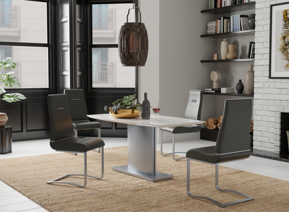 Dining Chair PU Leather, Set of 2, Black, Silver