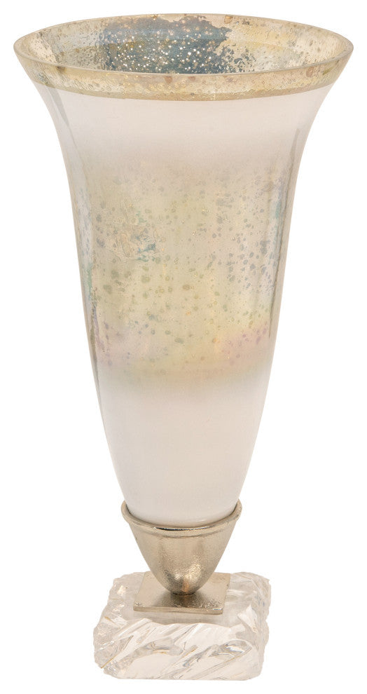 15" Glass Vase With Acrylic Base, Silver