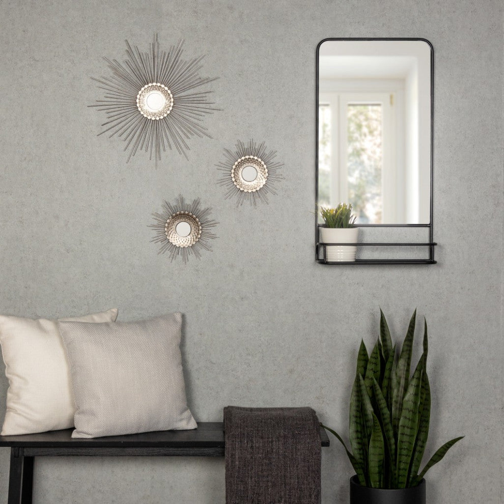 Black Rectangular Wall Mirror With Shelf
