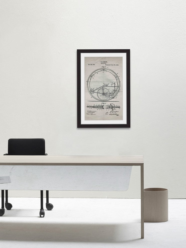 "Monocycle 1894 Old Paper" Framed Painting Print