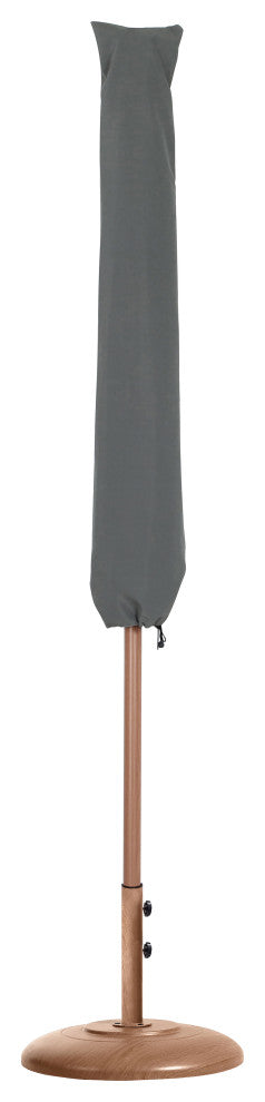 Fiji Patio Umbrella and Base, White, Teak Pole, Teak Cozumel Base