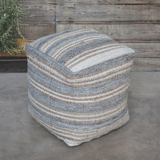 Uttermost Mesick Coastal Wool Hemp and Cotton Handwoven Pouf in Light Gray