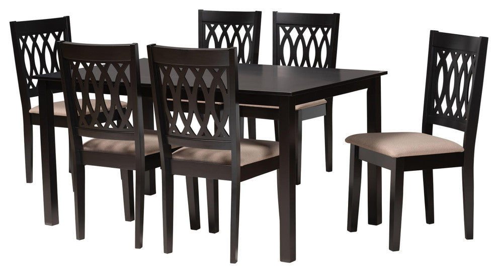 Denia Dining Collection, Beige/Espresso Brown, 7-Piece Dining Set