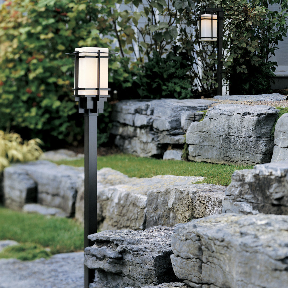 Tourou Outdoor Post Light, Coastal Black Finish, Opal Glass