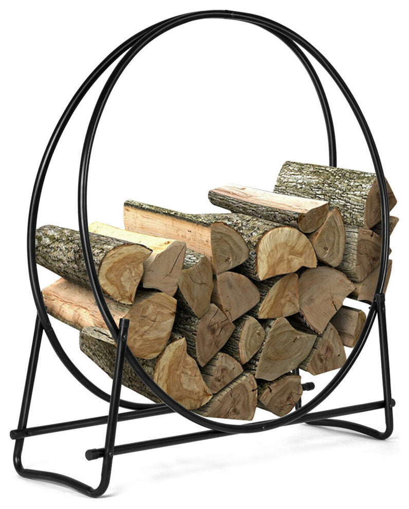 Costway 40-Inch Tubular Steel Hoop Firewood Storage Rack Holder Round Display