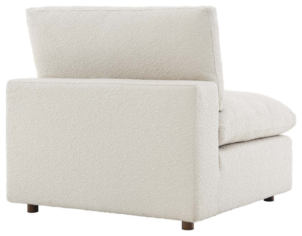 Commix Down Filled Overstuffed Boucle Fabric Armless Chair, Ivory