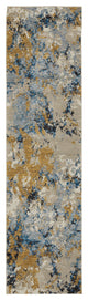 12' Runner Gold Grey and Ivory Abstract Power Loom Runner Rug