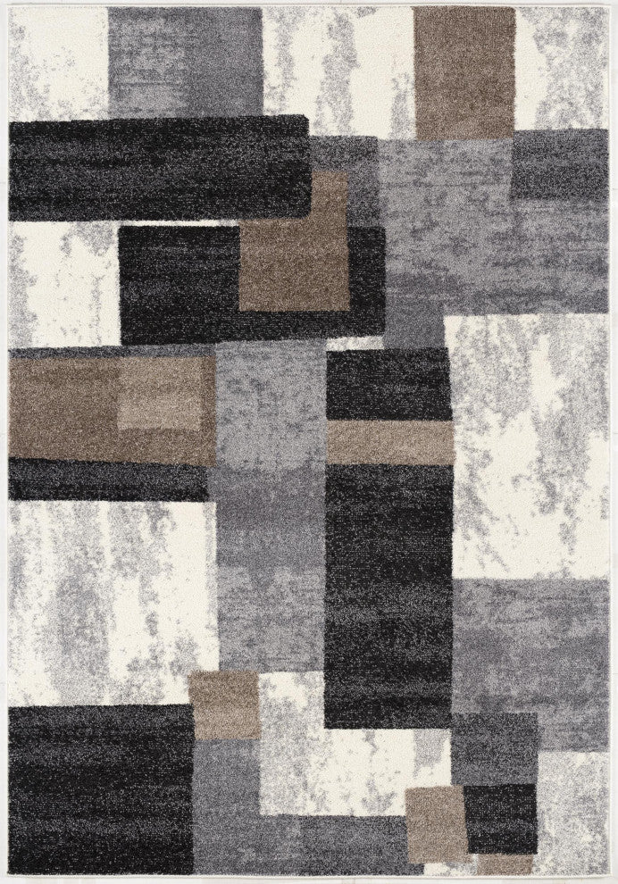 7"x9" Brown Distressed Geometric Area Rug